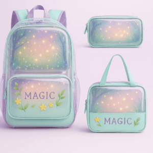 Magical Mint Green Backpack Set with "MAGIC" Design – Kids' Dreamy School Bag