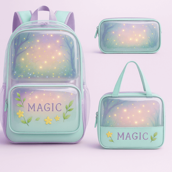 Magical Mint Green Backpack Set with "MAGIC" Design – Kids' Dreamy School Bag